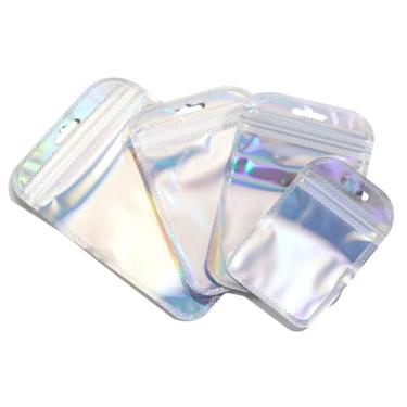 Imagem de 50 bolsas de exibição de joias autovedantes a laser pequenas bolsas de plástico para embalagem de presente, bolsa organizadora de armazenamento para brincos, bolsa de joias