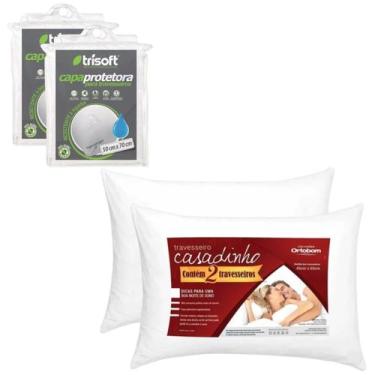 Imagem de Kit Casadinho 2 Travesseiros Ortobom + 2 Capas Impermeáveis