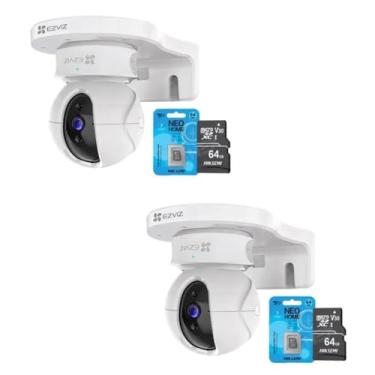 Imagem de Kit 2 Cameras de Seguranca Interna C6N 1080p FullHD Wi-Fi Pan-tilt 360 Branca + 2 Cartoes de Memoria Micro SD 64 GB Hs-tf-d1 + 2 Suportes de Parede para Camera