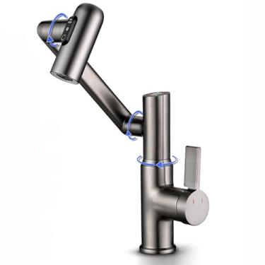 Imagem de Torneira de banheiro rotativa com exibição de temperatura em Celsius (sem baterias), torneira inteligente de pia de altura ajustável com 3 configurações de água para banheiro RV lavatório lavatório