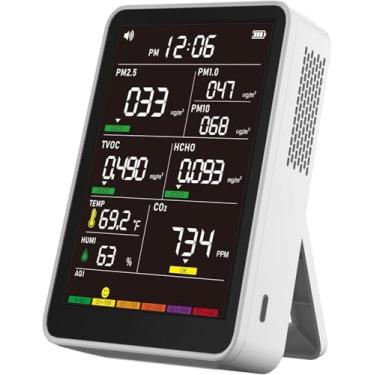 Imagem de Monitor profissional de qualidade do ar interno com alarmes de bipe AQI, detector portátil em tempo real para carros, plantas e animais de estimação