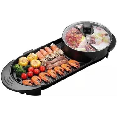 Imagem de Panela quente de 68 cm com churrasqueira, churrasqueira elétrica 2200 W, antiaderente, coreana, para 2 a 12 pessoas, controle de temperatura duplo independente (110 V)