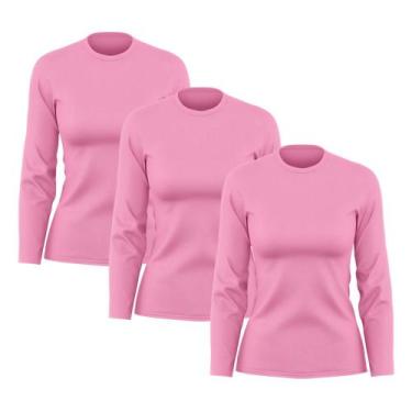 Imagem de Kit 3 Camisetas Feminina Manga Longa Dry Fit Básica Lisa Proteção Sola