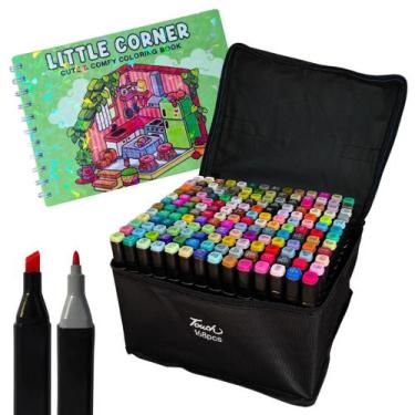 Imagem de Kit Canetinhas 168 Cores com Maleta Livro de Colorir Capa Dura Holográ