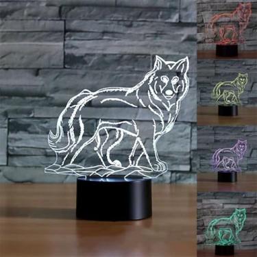 Imagem de BVAZTVP Luminária de mesa LED lobo 3D, ilusão de ótica, luz noturna, mudança de 7 cores com controle de toque de carregamento USB para decoração de quarto de casa, para meninas, meninos, Natal, Dia