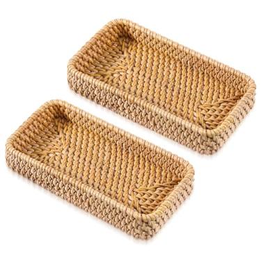 Imagem de Cesto de armazenamento de vime bandeja de vime retangular cesta de vime bandeja decorativa para servir cestas de frutas, suportes para servir comida para armazenamento, casa, cozinha, restaurante