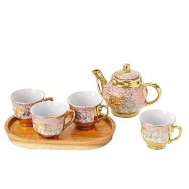 Imagem de Conjunto Luxuoso De XíCaras De Café E Chá Em CerâMica, Composto Por Cinco XíCaras Em Dez Designs Sofisticados(JOGO FLOR ROSA 5 peças)