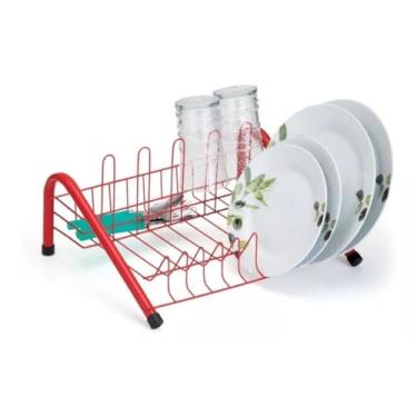 Imagem de Escorredor De Louça, Pratos e Copos, 11 Pratos e Talheres(Vermelho)