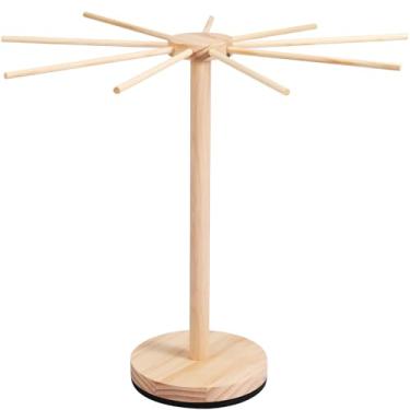 Imagem de Escorredor rotativo de macarrão com 9 varões de secagem, prateleira de madeira para secar macarrão eficiente, suporte removível para macarrão doméstico