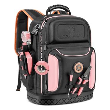 Imagem de Mochila de ferramentas, mochila durável para eletricista, bolsa de ferramentas para HVAC com base moldada à prova d'água, bolsas organizadoras de ferramentas resistentes para trabalho de construção