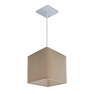 Imagem de Lustre Pendente Quadrado Md-4223 Cúpula Em Tecido 15/13x13cm Algodão Crú - Bivolt