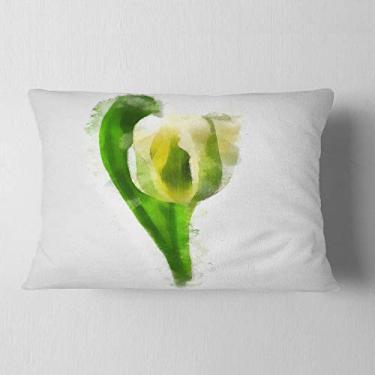 Imagem de Designart Tulipa branca com folhas verdes, sala de estar, sofá, almofada + capa de almofada impressa em ambos os lados 30,48 cm x 50,8 cm