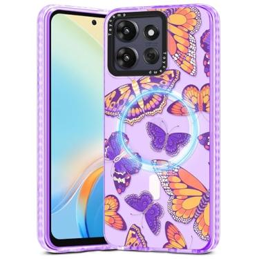 Imagem de Toycamp Capa para Moto G Power/Play 2025 - Compatível com MagSafe Women Girls Cute Phone Cover Magnetic Girly Aesthetic Kawaii Design exclusivo Pretty Motorola G Power/Play 2025, borboleta roxa