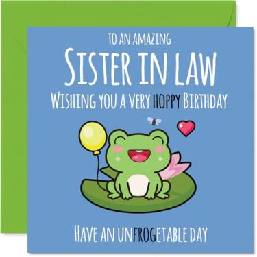 Imagem de Cartão de aniversário Sister in Law - Cute Frog - Cartão de feliz aniversário para cunhada do irmão irmão, cartões comemorativos de aniversário de 14 cm