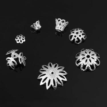 Imagem de Cryfokt Grande Quantidade de boné Espaçador de Flores Robustos, boné Espaçador, Belas Mulheres Femininas para Joalherias (Prata)