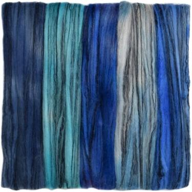 Imagem de Fibra giratória tingida à mão. Lã super macia com rotação superior desenhada para girar à mão, feltragem, mistura e tecelagem. Pacote com 5 mini novelos lindamente coloridos., Blues Merino Tencel, 1