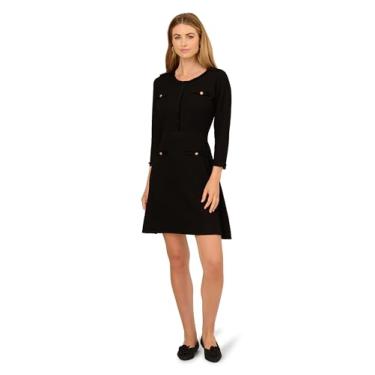 Imagem de Adrianna Papell Vestido feminino com textura waffle e comprimento até o joelho, Preto, G