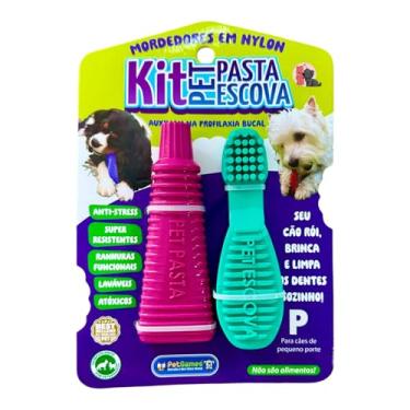 Imagem de Kit Pet Pasta Escova Pet Games Mordedor Nylon Cães Pequeno Bancon Born Pet (Rosa e Verde-água - P)