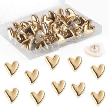 Imagem de 36pcs Pushes de Coração, Tachas Decorativas Fofas para Quadro Cortiça Quadro de Avisos Parede Casa Escritório Pôsteres Fotos Postais Mapas Fixação (Ouro)