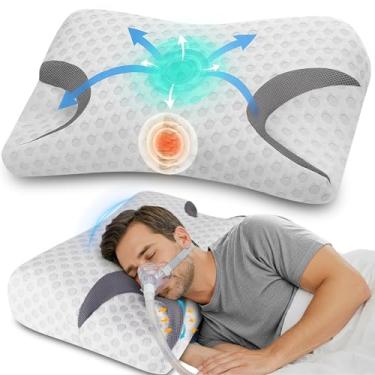 Imagem de IKSTAR Almofada CPAP para quem dorme de lado – serve para todos os tipos de máscara CPAP – Espuma viscoelástica ajustável com recortes contornados para pessoas que dormem de lado, costas e estômago