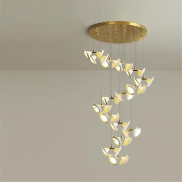 Imagem de OUFULA Contemporâneo Girar Escada Pendente Lâmpada LED Moda Criatividade Sala Restaurante Quarto Villa Hotel Edifício Duplex Candelabro (C B 16 luzes)