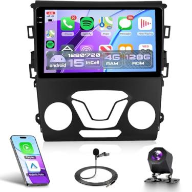 Imagem de Rádio estéreo 4 núcleos 4G + 128G Android 15 para Ford Fusion Mondeo 2013-2019, Rimoody Wireless Carplay Andorid Auto Mirror Link 22 polegadas INCELL tela sensível ao toque GPS WiFi Bluetooth 5.0 FM