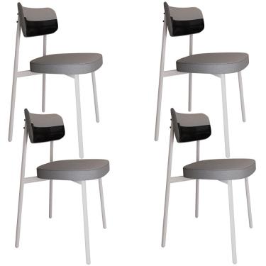 Imagem de Kit 04 Cadeiras Estofada Para Sala de Jantar Astrid Branco C01 Linho Cinza Courino Preto - Lyam Decor