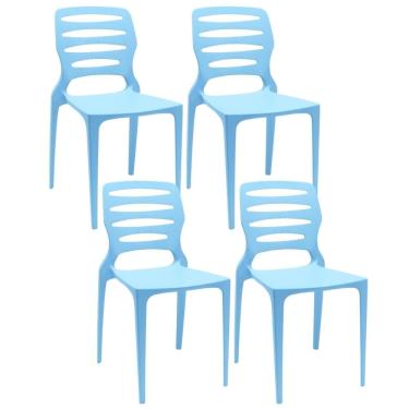 Imagem de Kit 04 Cadeiras Para Cozinha Área Gourmet Jardim Empilhável Larsen P03 Azul Celeste - Lyam Decor