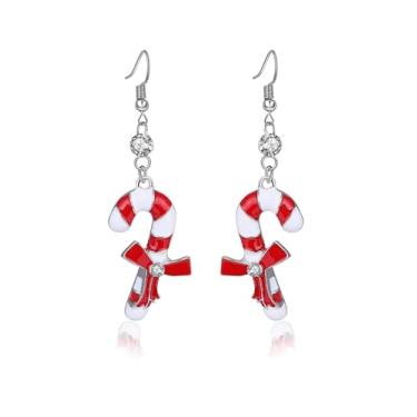 Imagem de Nododugs Brincos de Natal femininos de strass com gancho de peixe para festas de fim de ano, bijuterias de fantasia, one size, Liga de aço, Sem pedra preciosa