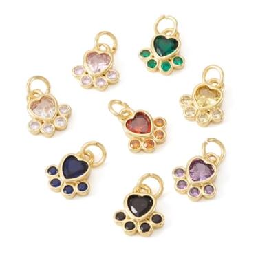 Imagem de Magibeads 8 peças de pingentes de estampa de pata de zircônia de latão fofos estampas de pata de animal de estimação cão gato pingentes cores mistas charme animal para colar, pulseira, brinco, faça