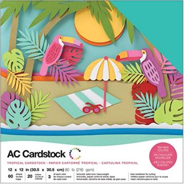Imagem de Cardstock Pacote de papel para scrapbook de 30 x 30 cm - Papel texturizado resistente para corte, fabricação de cartões, artesanato - 60 folhas quadradas, 20 cores exclusivas, 36 kg (216 gsm), núcleo