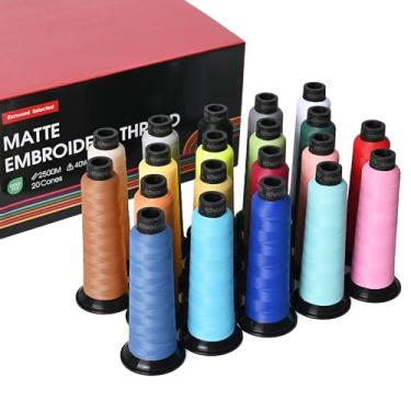 Imagem de Richword Selected Matt Embroidery Machine Thread 20 cores 40WT cada carretel 2500 m (2734Y) Kit de linha de bordado de poliéster para máquinas de bordar