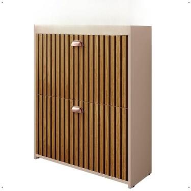 Imagem de Sapateira Vertical Com 2 Portas Basculantes - Organizador Para 12 Pares De CalçAdos, Multiuso Para Hall De Entrada, Quarto E Closet - Sapateira Fechada Moderna(Fendi/Ripado)