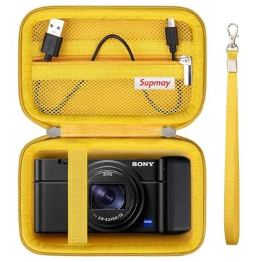 Imagem de Supmay Capa rígida de viagem para câmera compacta Sony RX100 VII/VI/V/IV/III 20,1 MP, capa protetora com bolso de malha com zíper, amarela