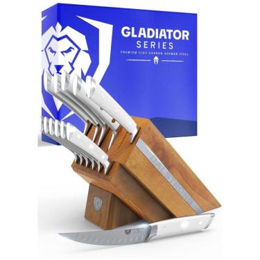 Imagem de Conjunto de Facas em Aço Inoxidável com Afiador Embutido e Bloco de Madeira Freixo da Manchúria feito à Mão 12 Peças, Branca, DALSTRONG