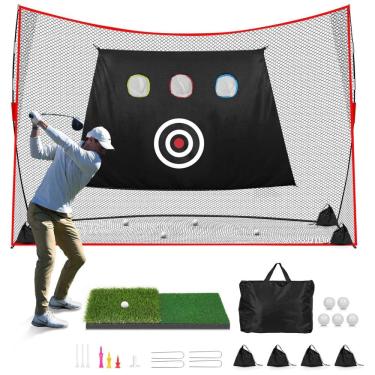 Imagem de Rede de Golfe 3x2,1m Premium para Treino em Ambientes Internos e Externos, Multialvo com Tapete Duplo, Ideal para Prática de