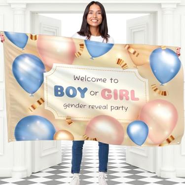 Imagem de Banner para menino ou menina - Banner Welcome Baby In Bloom 1,5 x 0,9 m - Oh Baby Decorações Ele ou Ela para Chá de Bebê ou Festa de Revelação de Gênero