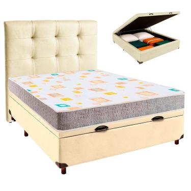 Imagem de Cama Box Bau + Colchão Casal D20 D20 Inducol + Cabeceira Estofada