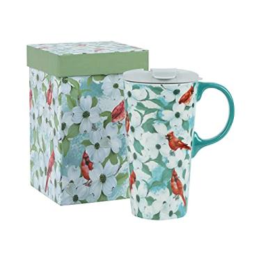Imagem de Topadorn Caneca de cerâmica Cardinal Bird Caneca de cerâmica xícara de café de porcelana com tampa à prova de derramamento e caixa de presente, 500 ml