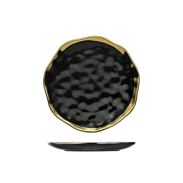 Imagem de SUNESA Prato de Serviço Prato de Cerâmica Nórdica Frutas Salada Sobremesa Pratos de Natal Pratos de Ouro Porcelana Preta Conjuntos de Jantar Bandejas Redondas de Festa Pratos Decorativos (Cor: Latão)