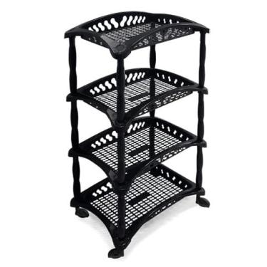 Imagem de Fruteira De Chão De Plástico Multiuso 4 E 3 Andares Organizador Empilhável Com Rodinhas(4 Andares)