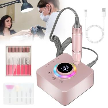 Imagem de Furadeira elétrica de unhas de 45.000 RPM, lixa de unha profissional recarregável com bateria de 14,8 Wh, 11 brocas, kit de lixa para manicure e pedicure em casa, com estojo e suporte de EVA