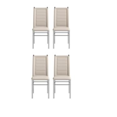 Imagem de Cadeiras de Jantar Tokio Base Cromada Revestimento em Courvino Conjunto com 4 Cadeiras (Cromado/Off White)