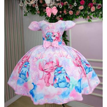 Imagem de Vestido Temático Luxo Stitch e Angel Modelo 2 para Crianças, Pastel Pi