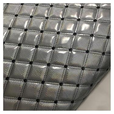 Imagem de Tecido de couro sintético acolchoado com ponto de diamante acolchoado forro de linho estofado de veículo interior (prata, 1,55 x 8 m)