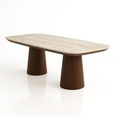 Imagem de Mesa de Jantar Quartzito Taj Mahal Base e Tampo Duplo Nogueira 160x90 