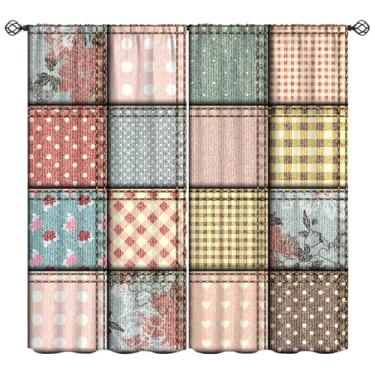 Imagem de FAOTELY Boho Floral Patchwork Cortinas Blackout Flor Boho Xadrez Bolinhas Patchworkt Cortinas de Janela para Quarto Sala de Estar Cozinha Café (L80 x C72 polegadas) x 2 painéis