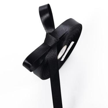 Imagem de Fita de cetim preta de 1,27 cm x 50 metros fitas estreitas sólidas para embrulho de presente, artesanato, scrapbooking, fabricação de laços, decoração de casamento DIY