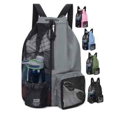 Imagem de Mochila com cordão - Mochila de malha para natação, bolsa de ginástica leve (preta/cinza)