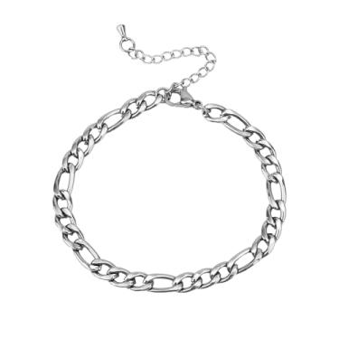 Imagem de Pulseira para homens, pulseira de aço de titânio de 5 mm de largura pulseira masculina pulseira de elos cubanos corrente para marido amigo rappers amantes (prata), M, Aço inoxidável, Sem Pedra